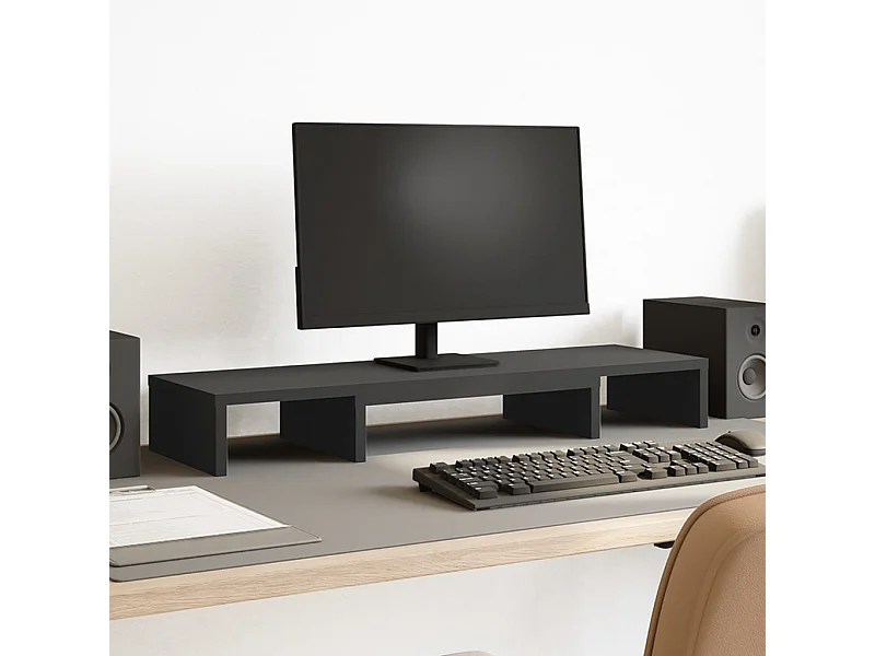 Support de moniteur élévateur réglable noir bois d'ingénierie