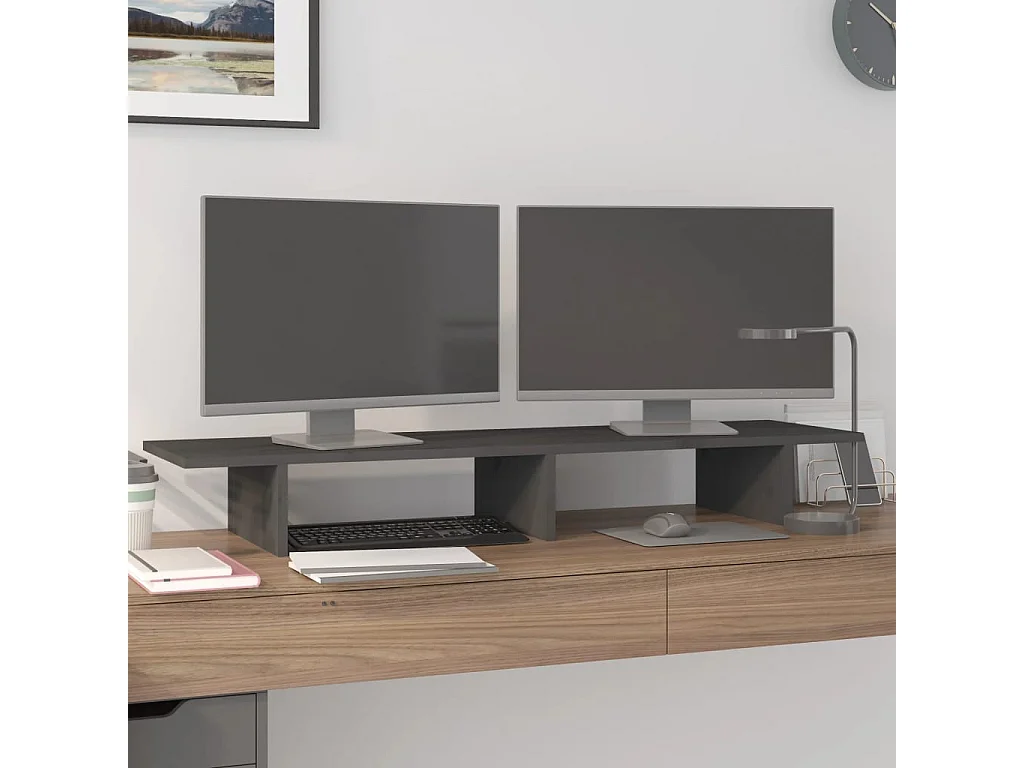 Support de moniteur Gris 100x27x15 cm Bois de pin solide