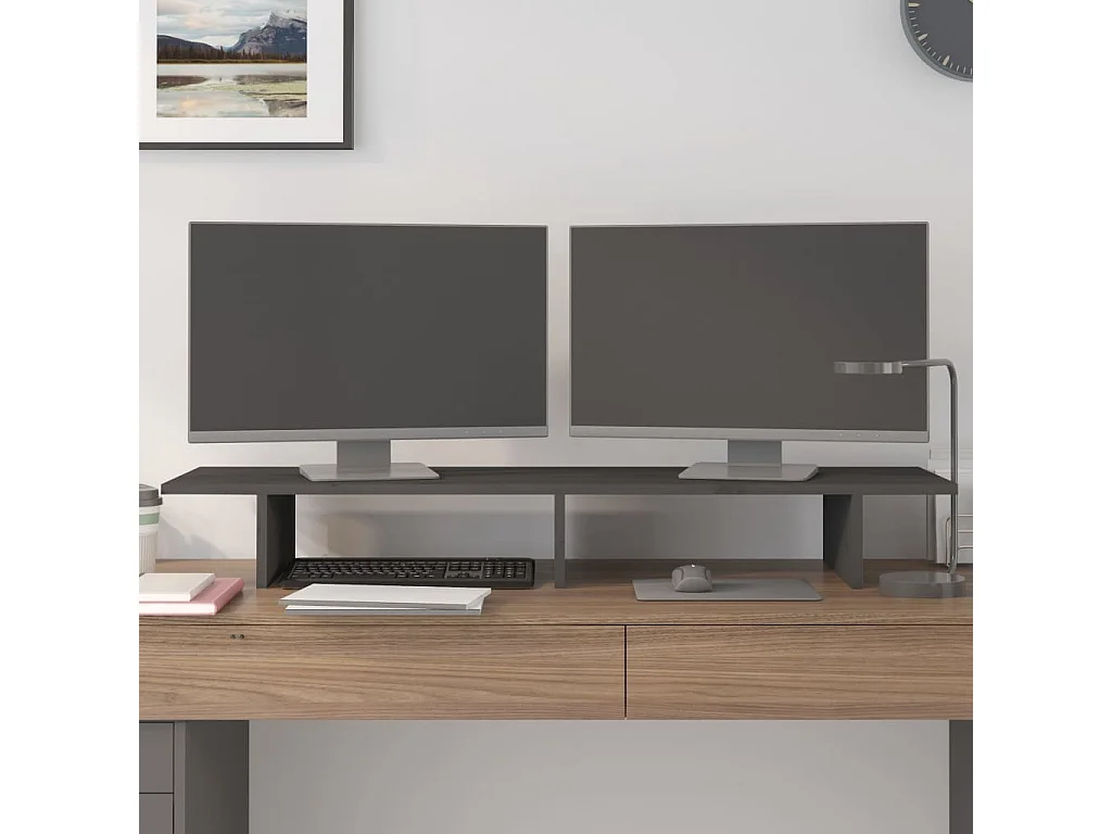 Support de moniteur Gris 100x27x15 cm Bois de pin solide