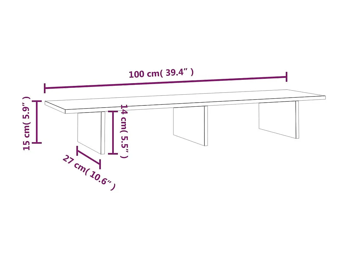 Support de moniteur Gris 100x27x15 cm Bois de pin solide