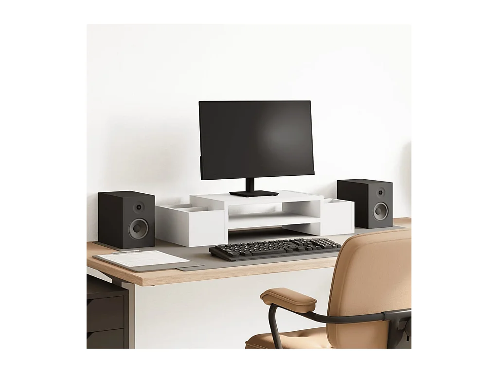 Supporto per monitor con contenitore in derivati del legno bianco