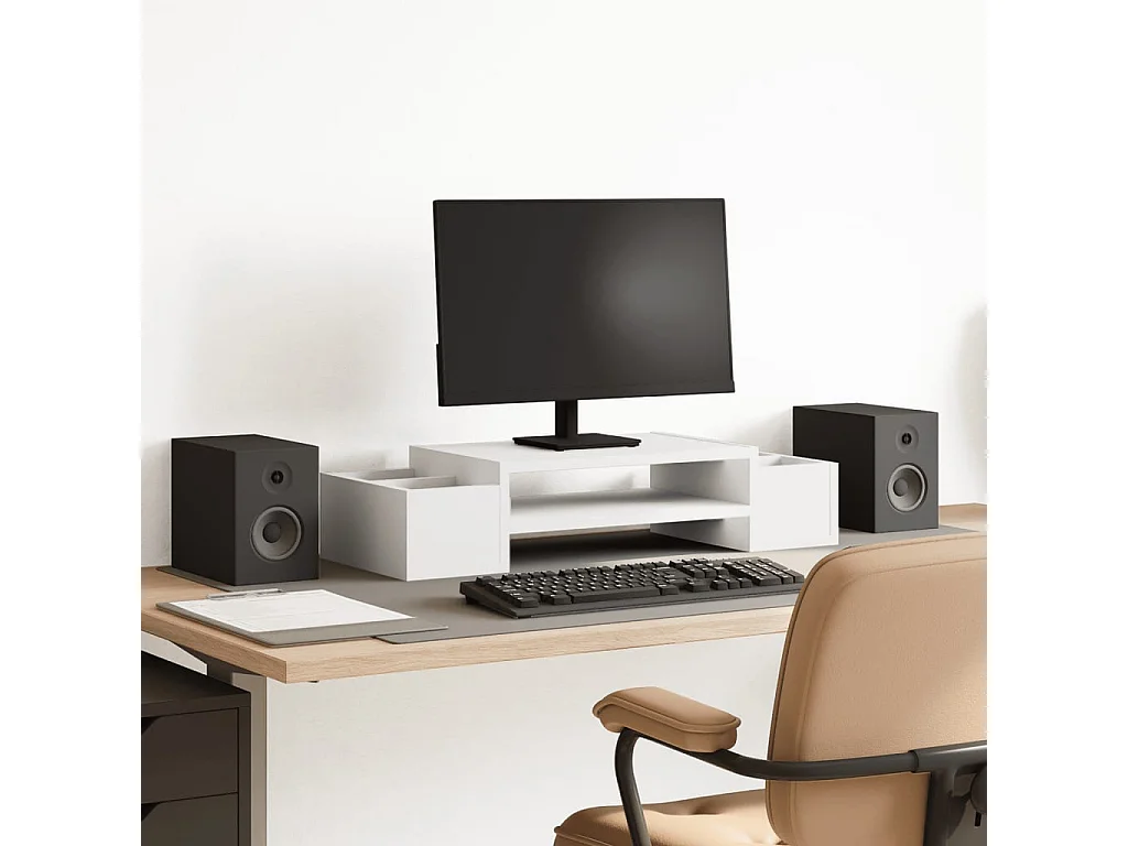 Support de moniteur avec rangement blanc bois d'ingénierie