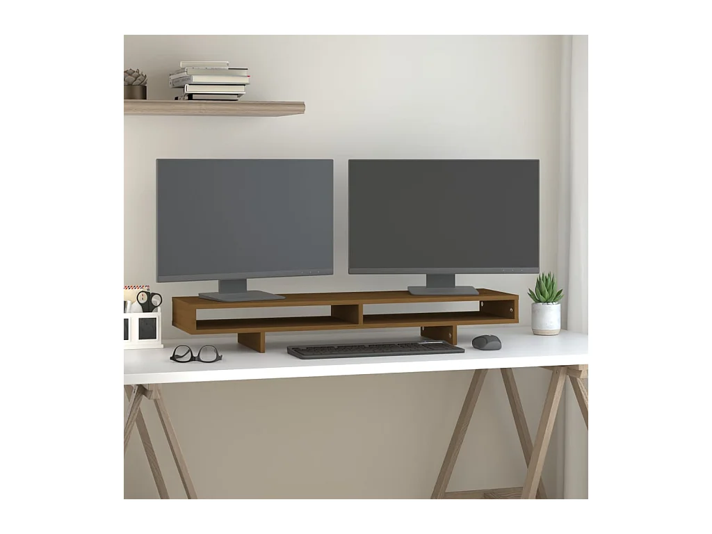 Support de moniteur Marron miel 100x27x14 cm Bois de pin solide