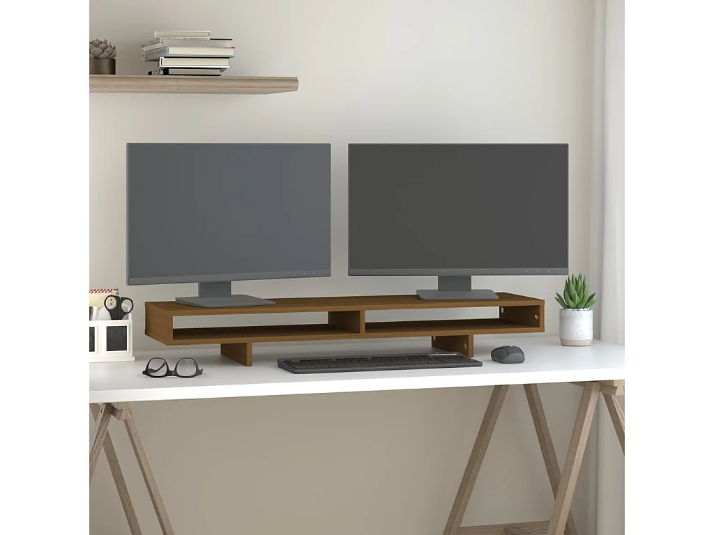 Monitorstandaard Honingbruin 100x27x14 cm Massief grenenhout