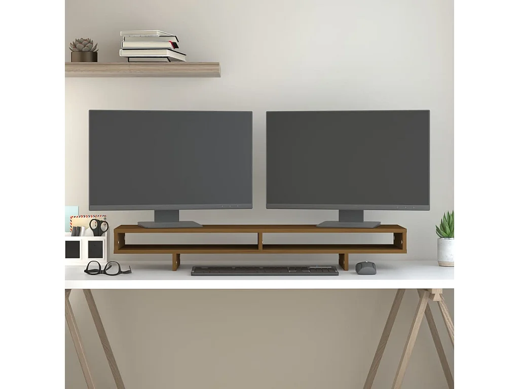 Monitorstandaard Honingbruin 100x27x14 cm Massief grenenhout