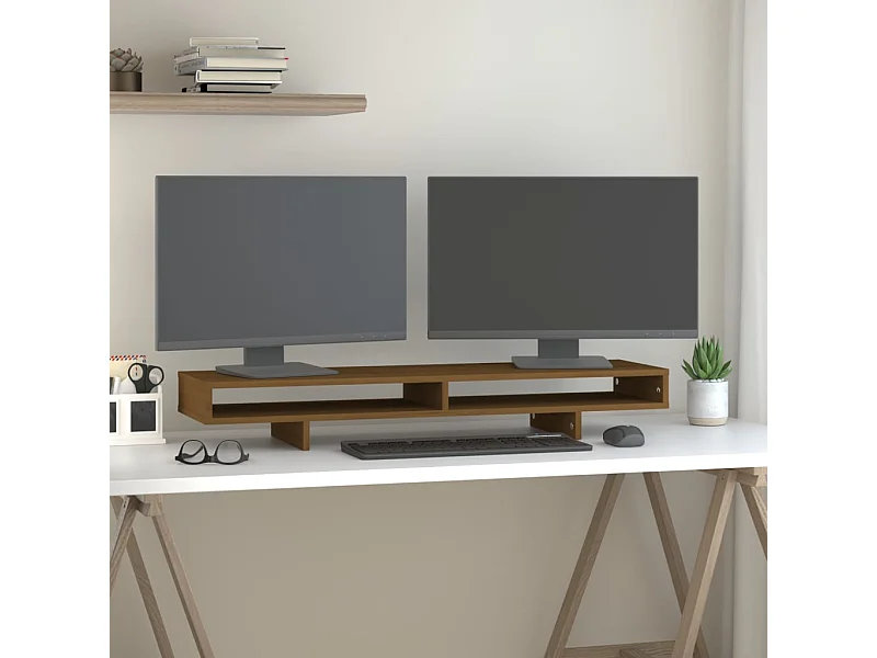 Monitorstandaard Honingbruin 100x27x14 cm Massief grenenhout
