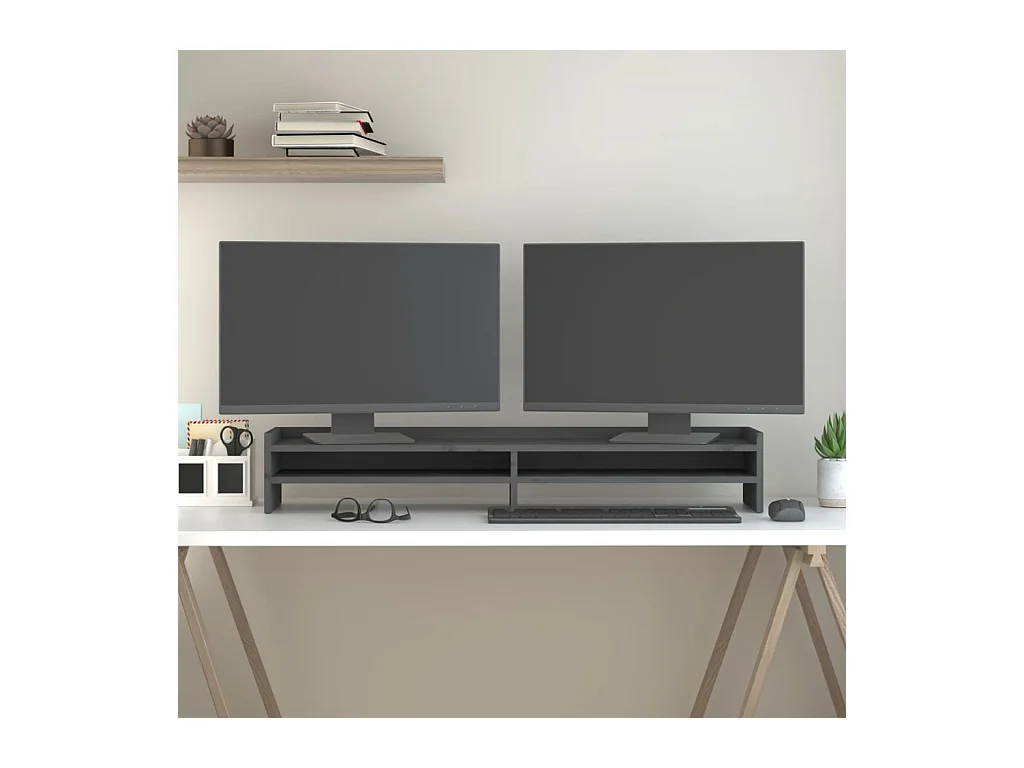 Support de moniteur Gris 100x24x16 cm Bois de pin solide