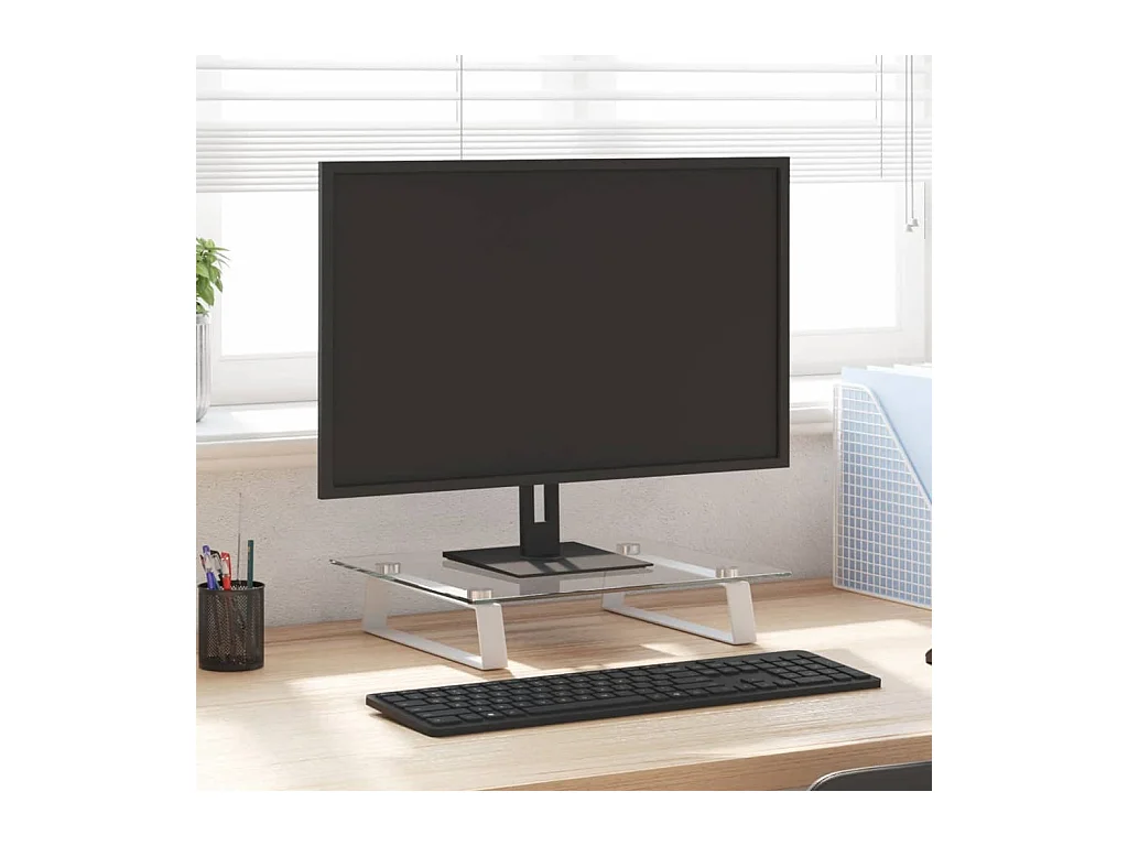 Support de moniteur blanc 40x35x8 cm verre trempé et métal