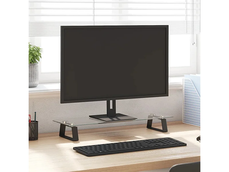 Supporto per monitor nero 60x20x8 cm in vetro temperato e metallo