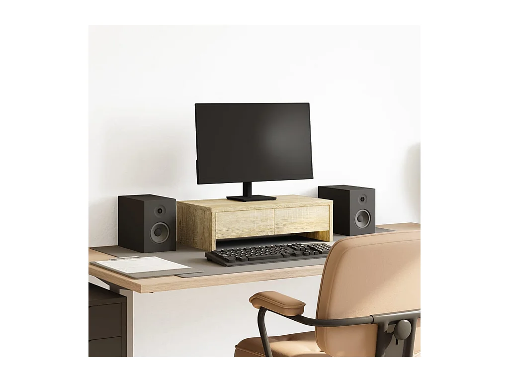 Support de moniteur avec tiroirs chêne sonoma bois d'ingénierie
