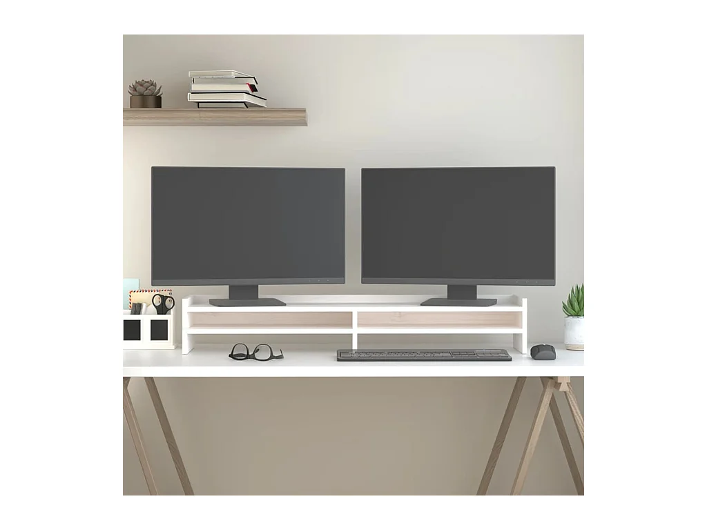 Monitorständer Weiß 100x24x16 cm Massives Kiefernholz