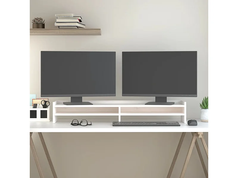 Monitorständer Weiß 100x24x16 cm Massives Kiefernholz