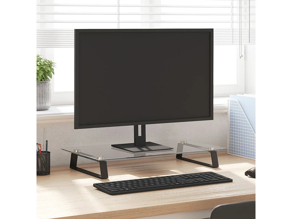 Supporto per monitor nero 60x35x8 cm in vetro temperato e metallo