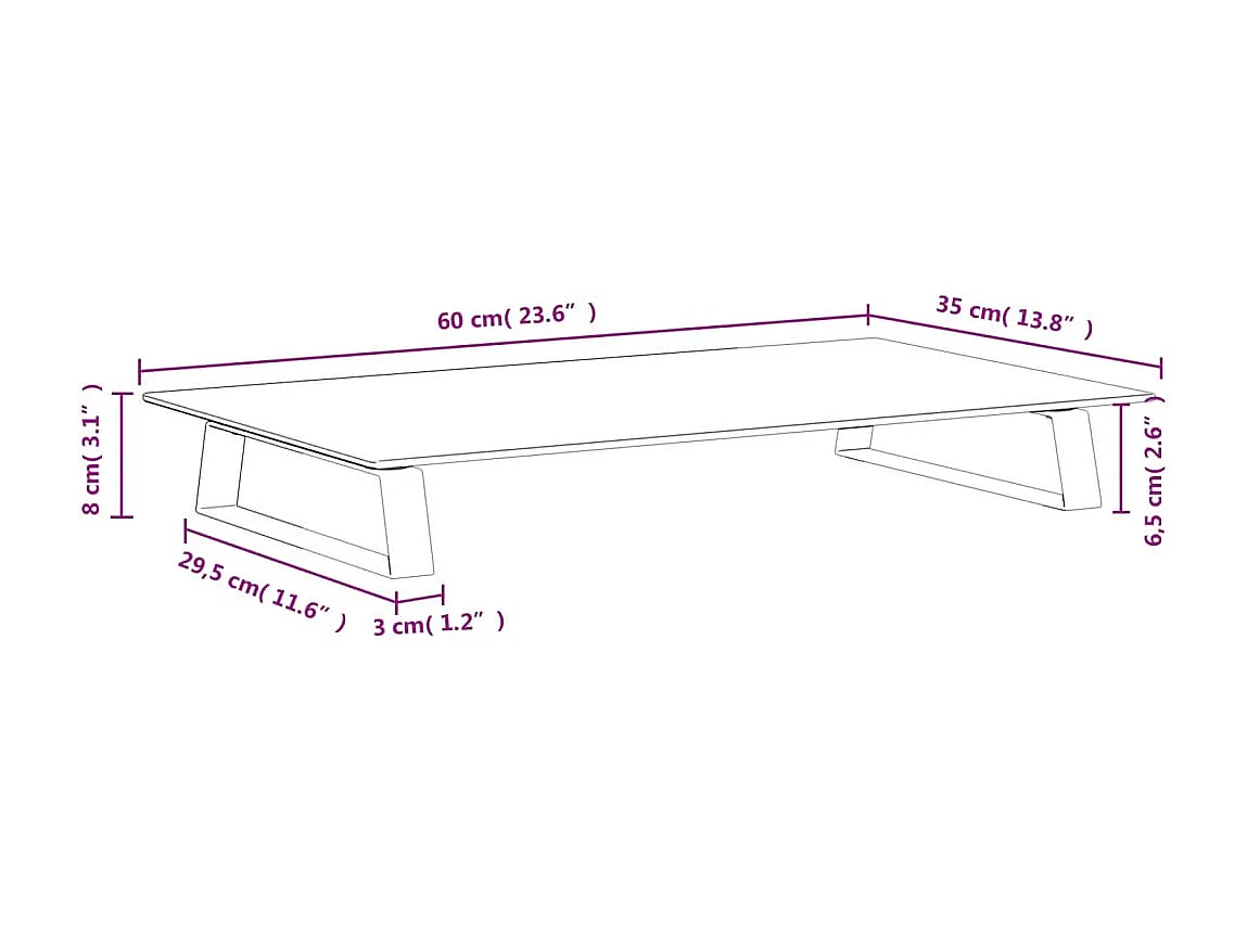 Supporto per monitor nero 60x35x8 cm in vetro temperato e metallo