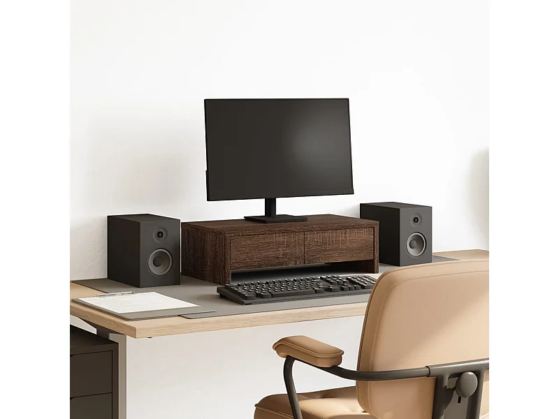 Support de moniteur avec tiroirs chêne marron bois d'ingénierie