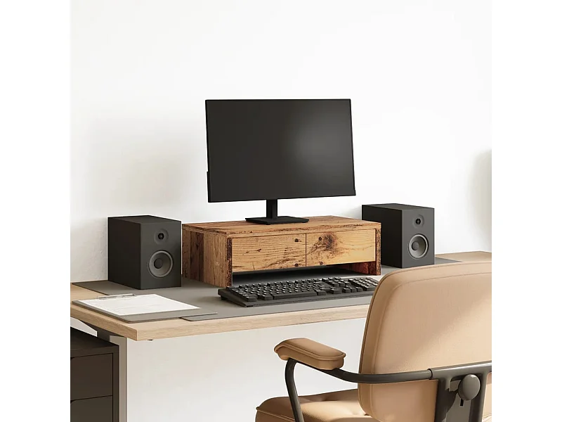 Support de moniteur avec tiroirs vieux bois bois d'ingénierie