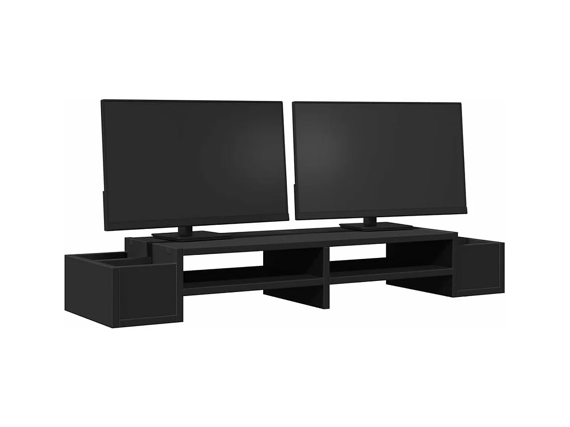 Soporte para monitor con almacenamiento de madera de ingeniería negra