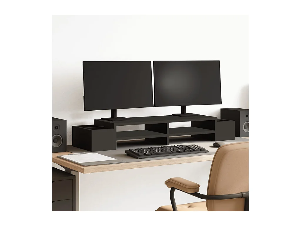 Support de moniteur avec rangement noir bois d'ingénierie