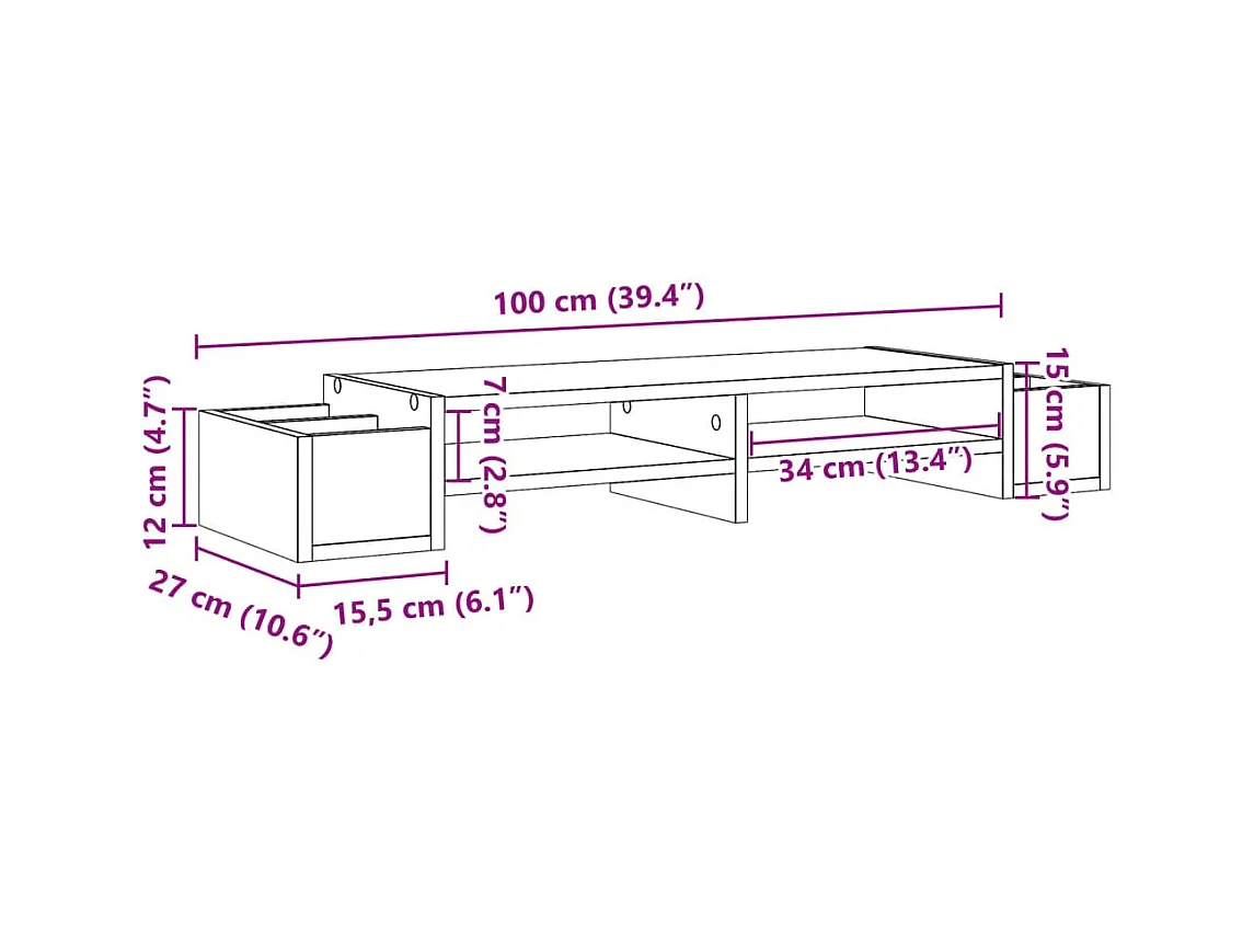 Support de moniteur avec rangement noir bois d'ingénierie