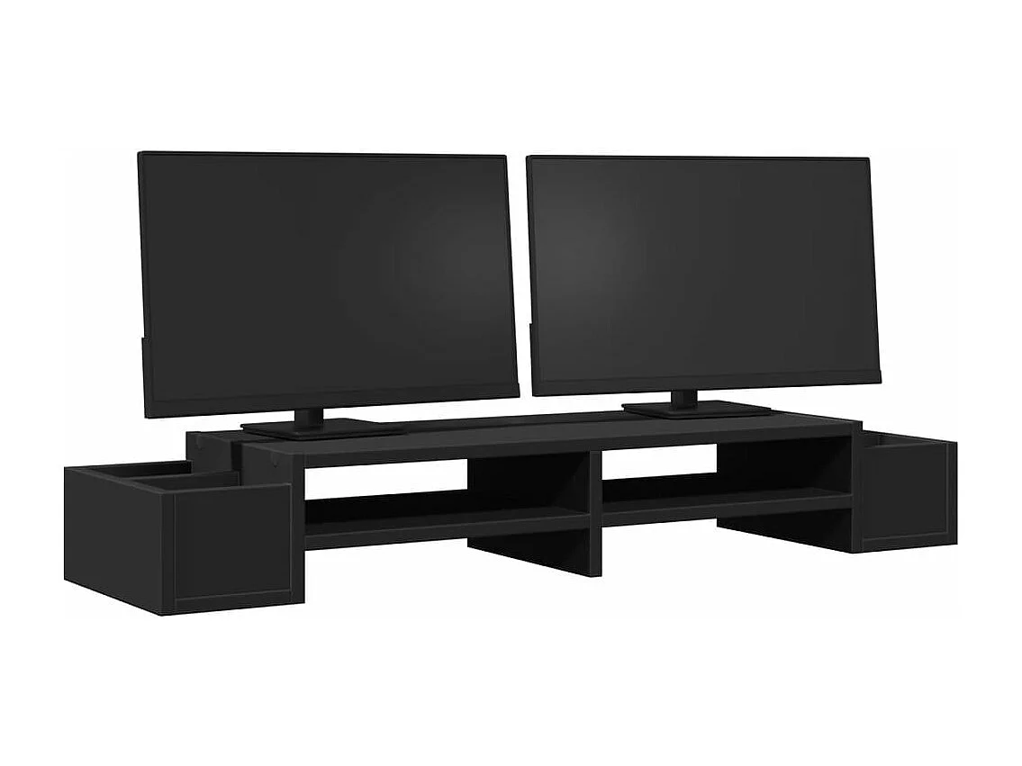 Support de moniteur avec rangement noir bois d'ingénierie