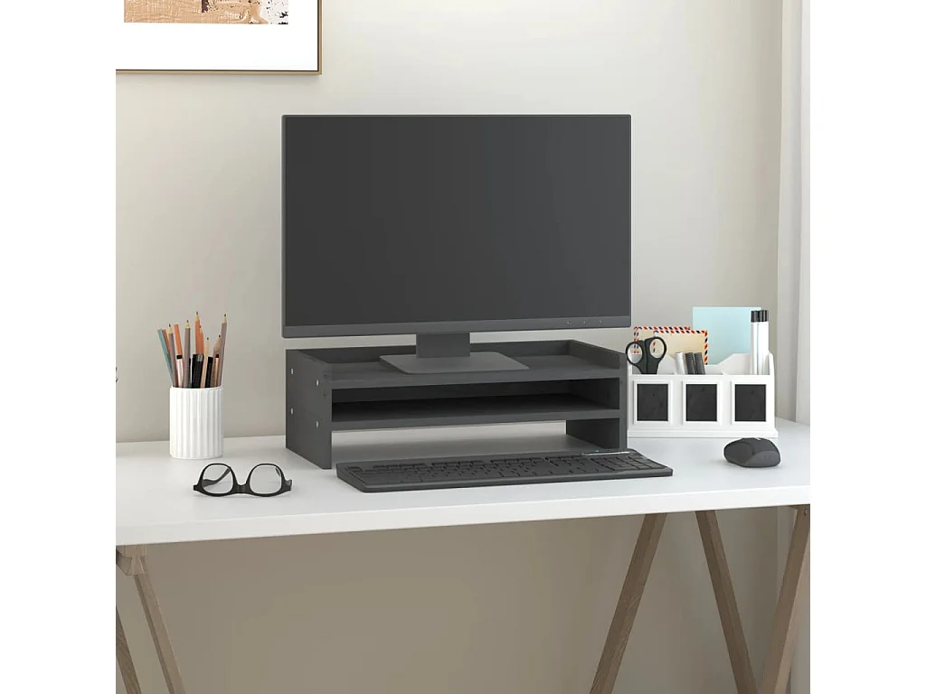 Support de moniteur Gris 50x24x16 cm Bois de pin solide
