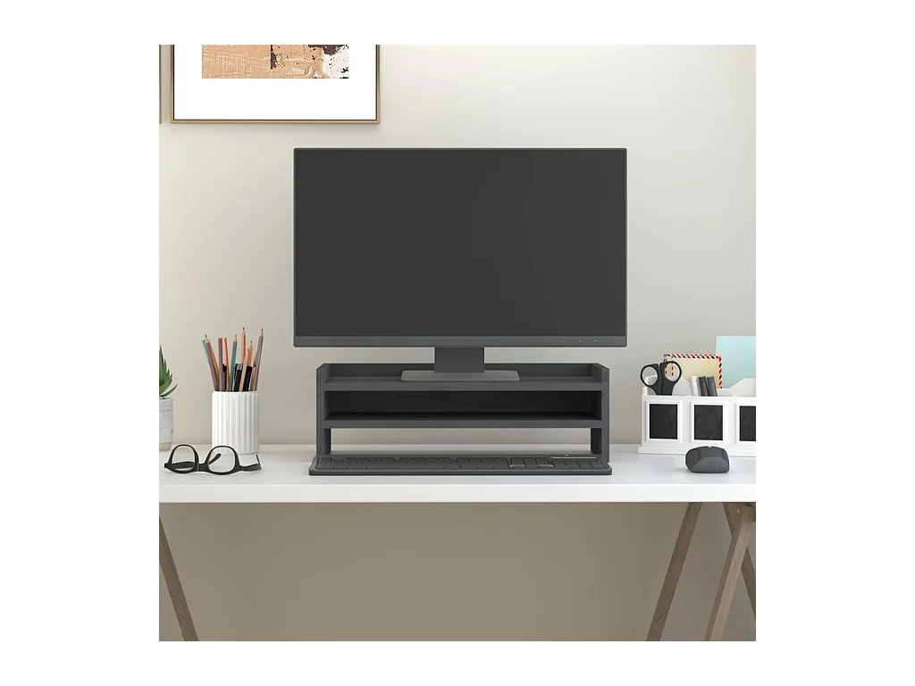 Support de moniteur Gris 50x24x16 cm Bois de pin solide