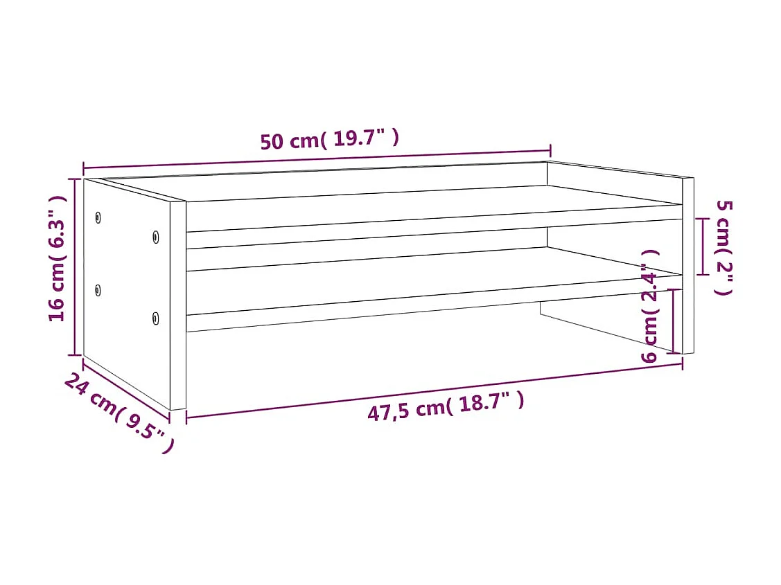 Support de moniteur Gris 50x24x16 cm Bois de pin solide