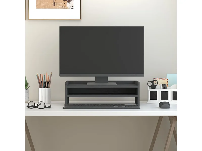 Support de moniteur Gris 50x24x16 cm Bois de pin solide