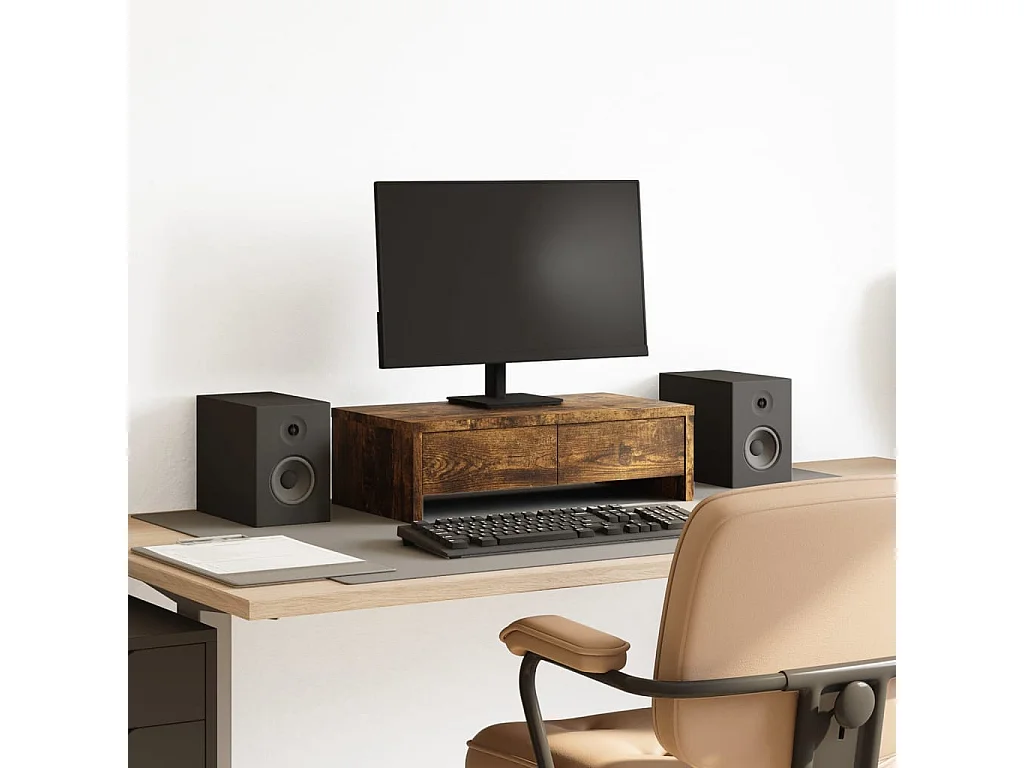 Supporto per monitor con cassetti in MDF rovere affumicato
