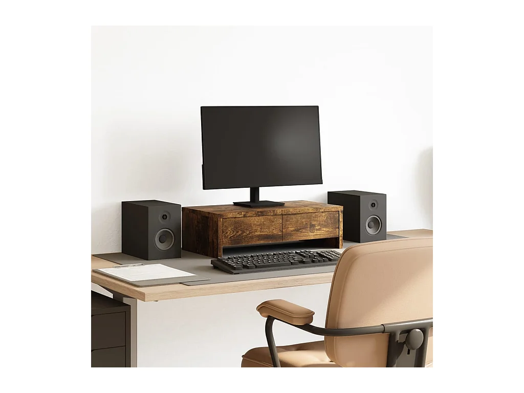 Support de moniteur avec tiroirs chêne fumé bois d'ingénierie
