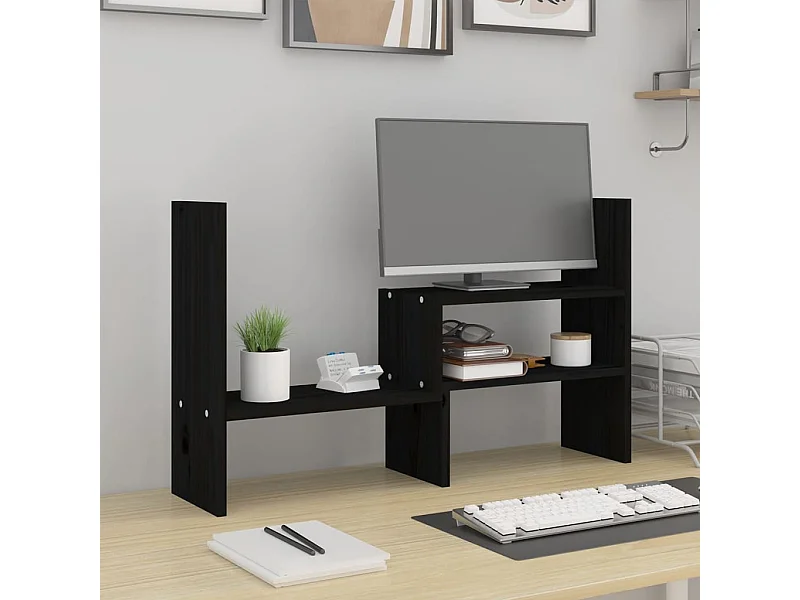 Support pour moniteur Noir (39-72)x17x43 cm Bois de pin solide