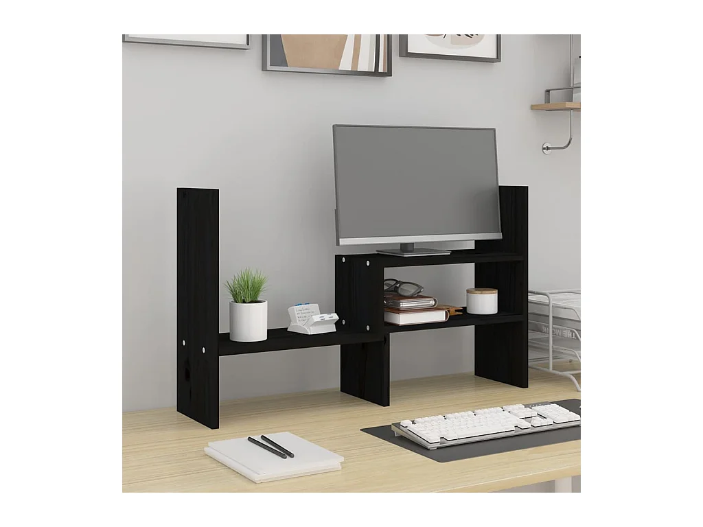 Support pour moniteur Noir (39-72)x17x43 cm Bois de pin solide