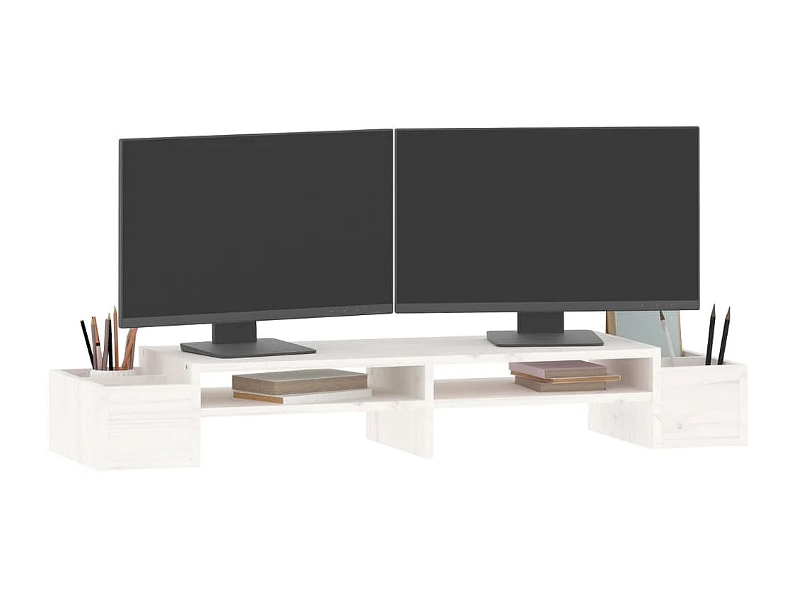 Soporte para monitor Blanco 100x27,5x15 cm Madera maciza de pino