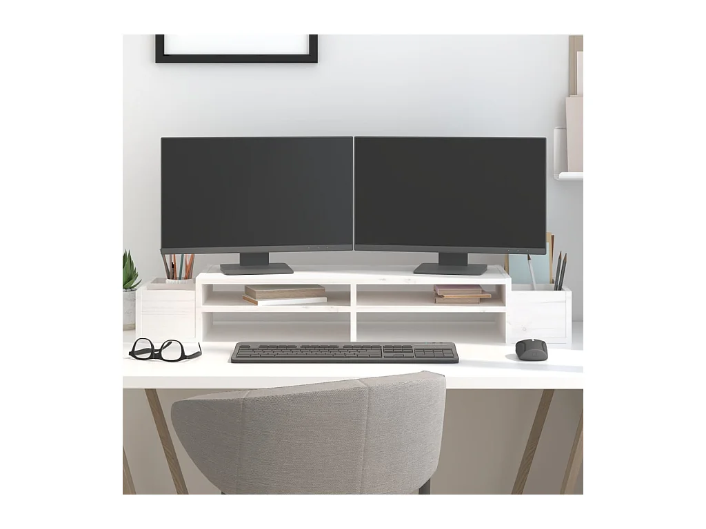 Support de moniteur Blanc 100x27,5x15 cm Bois de pin solide