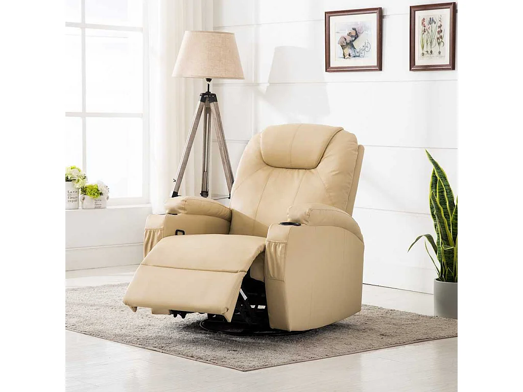 Fauteuil à bascule de massage Crème Similicuir