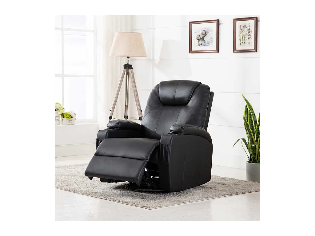 Fauteuil à bascule de massage Noir Similicuir