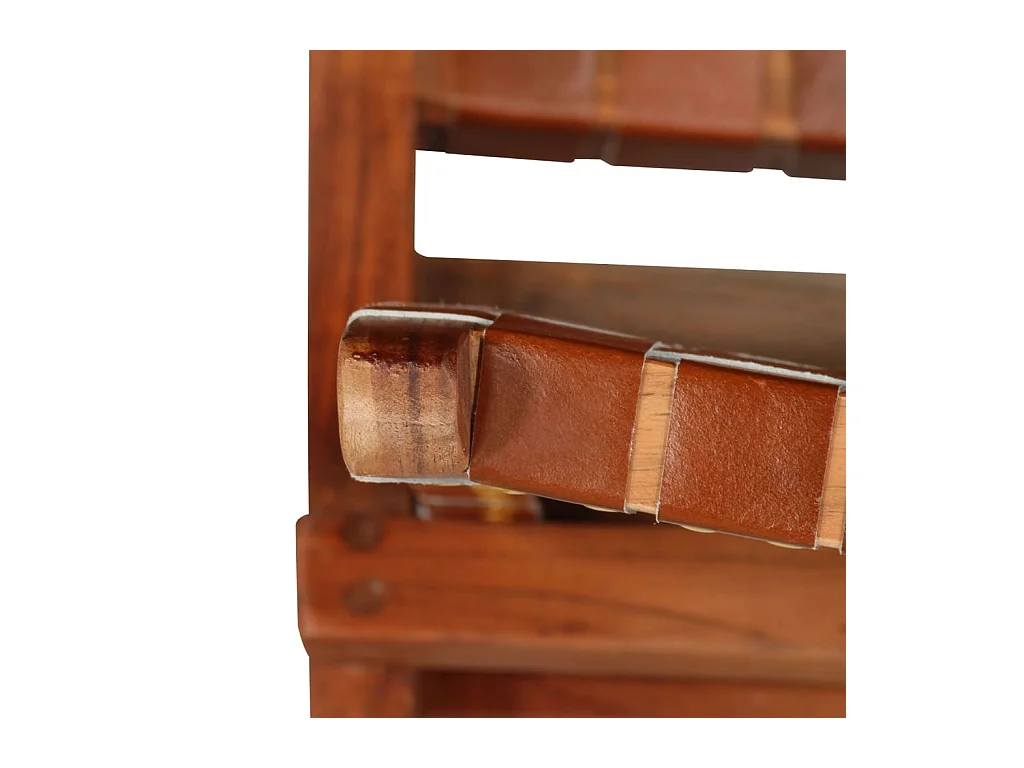 Cadeira dobrável marrom com faixas cruzadas em couro genuíno