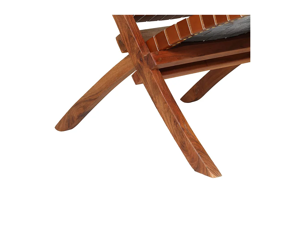 Cadeira dobrável marrom com faixas cruzadas em couro genuíno