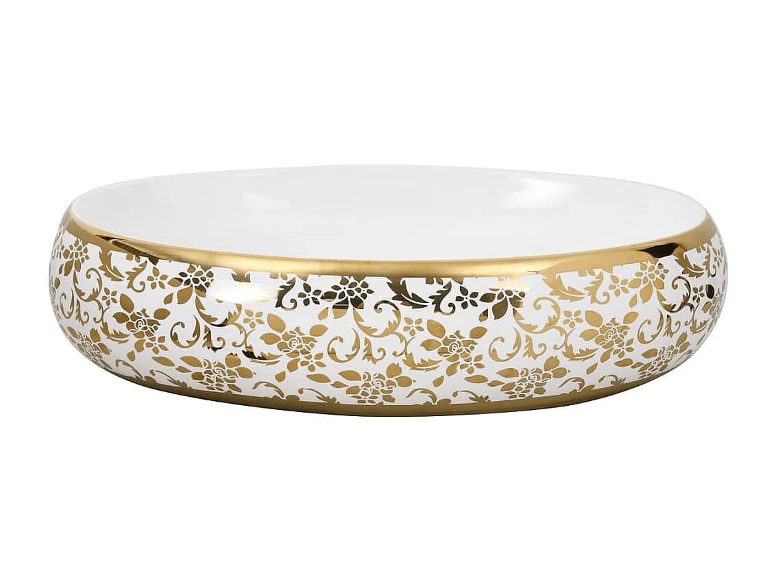 Wit en goud ovale opzetwastafel 59x40x15 cm keramiek