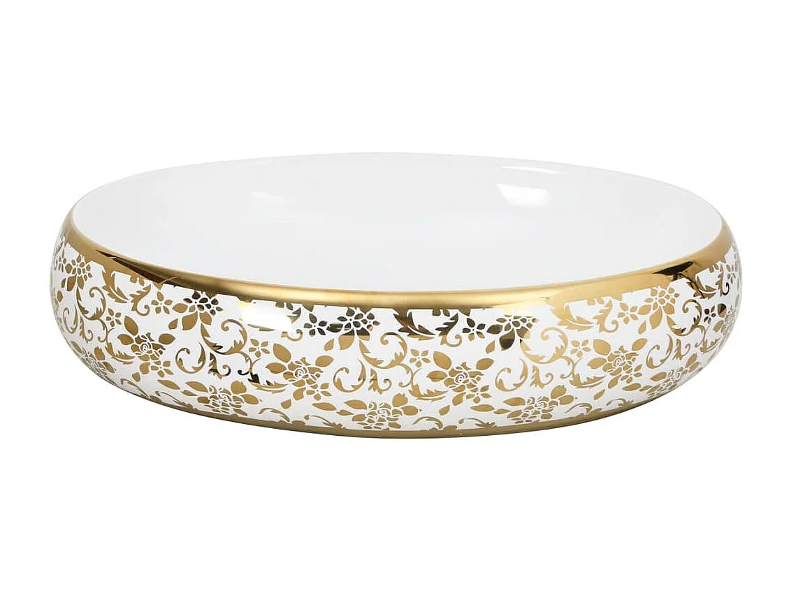 Wit en goud ovale opzetwastafel 59x40x15 cm keramiek