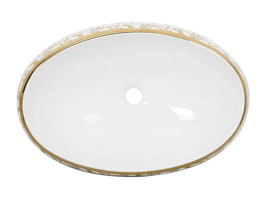 Vasque à poser blanc et doré ovale 59x40x15 cm céramique