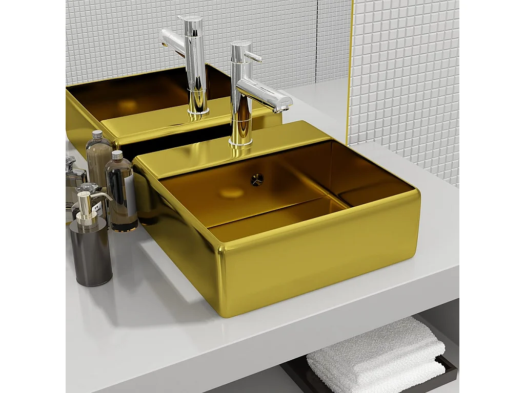 Lavatório com transbordamento 41 x 41 x 15 cm Cerâmica Ouro