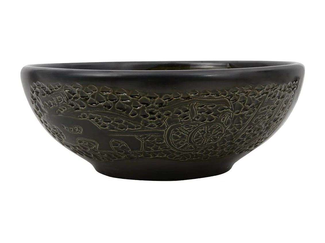 Lavabo da appoggio rotondo nero Φ41x14 cm in ceramica