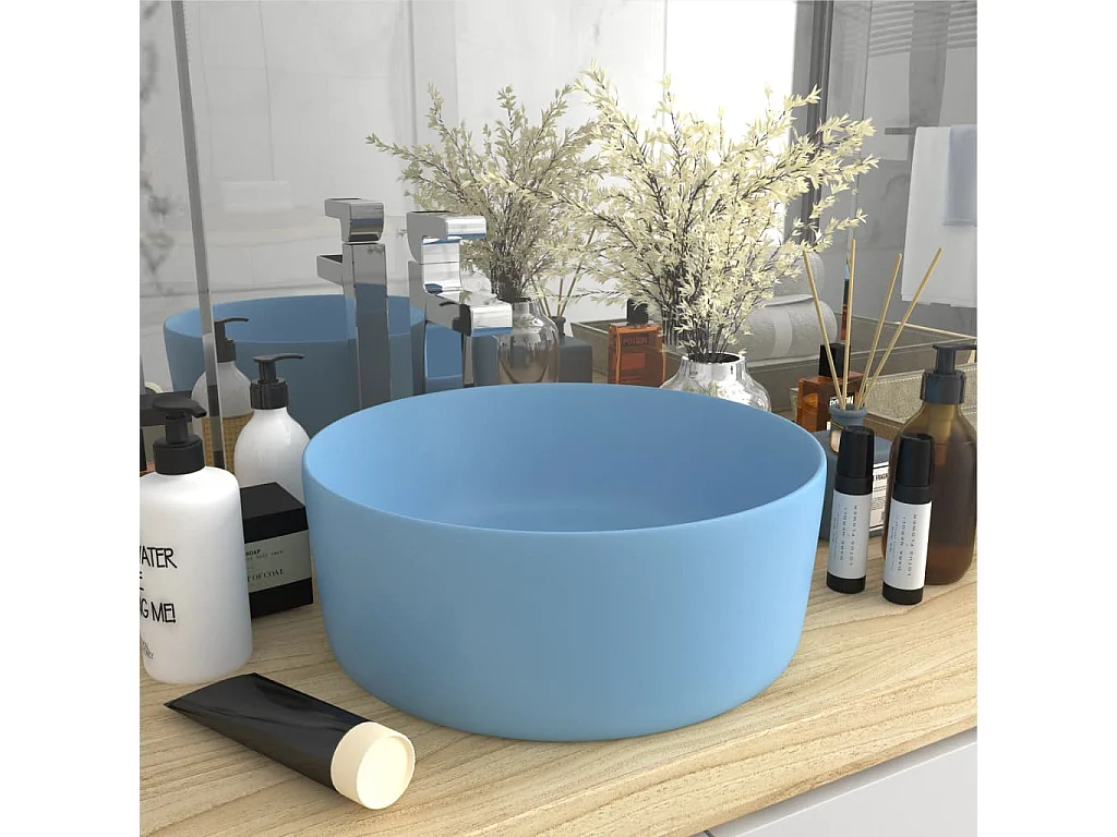 Lavabo rotondo di lusso Azzurro opaco 40x15 cm Ceramica