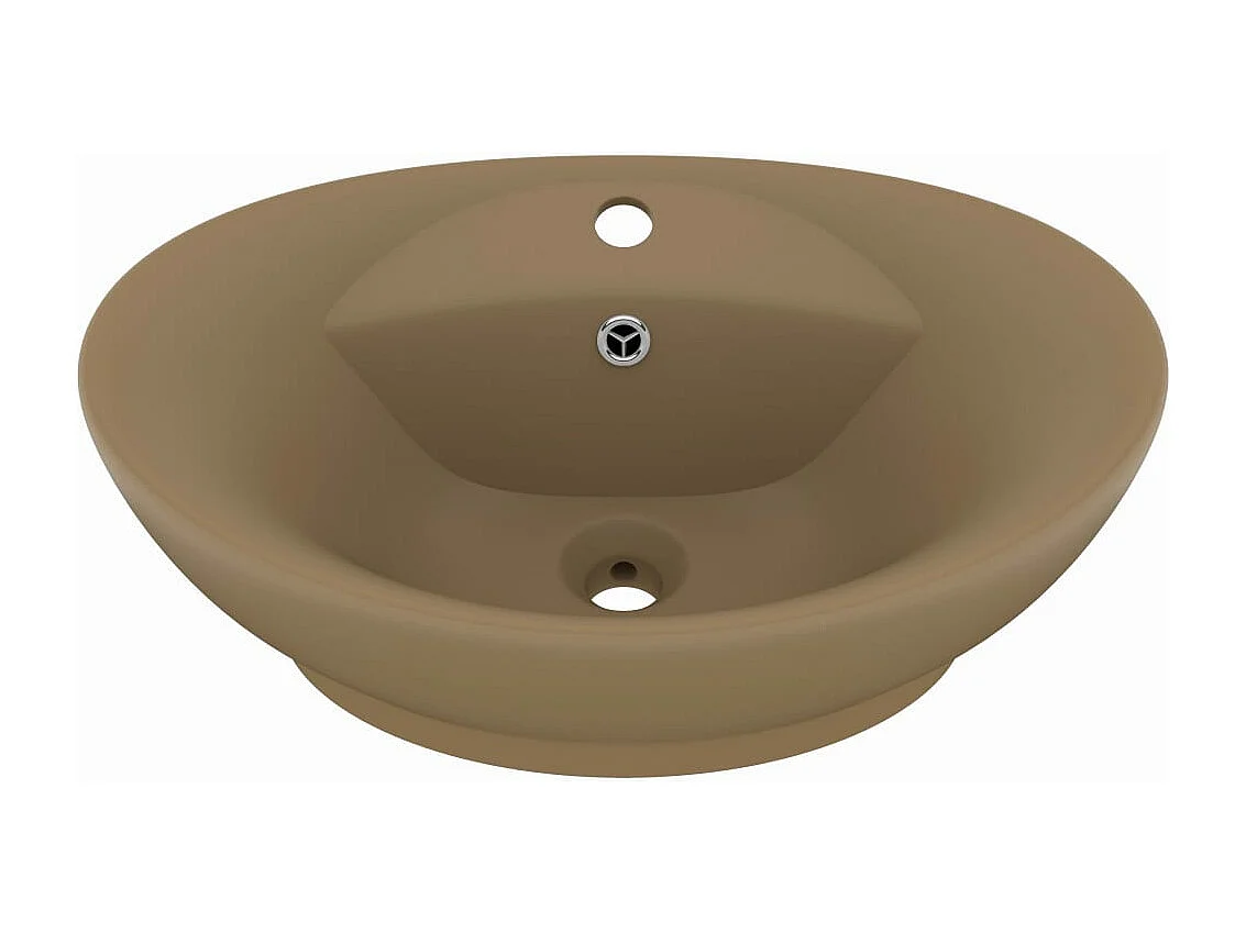 Lavabo ovale de luxe à trop-plein Crème mat 58,5x39cm Céramique