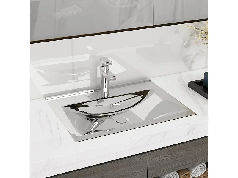 Lavabo avec trop-plein 60x46x16 cm Céramique Argenté