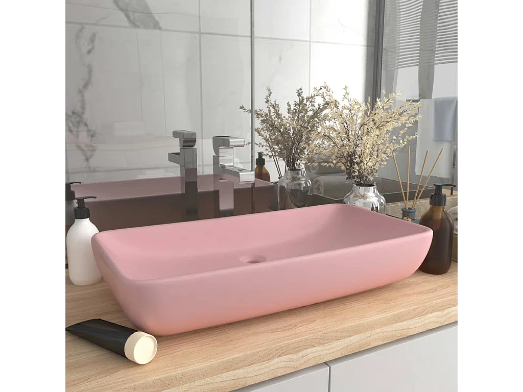 Lavabo de luxe rectangulaire Rose mat 71x38 cm Céramique
