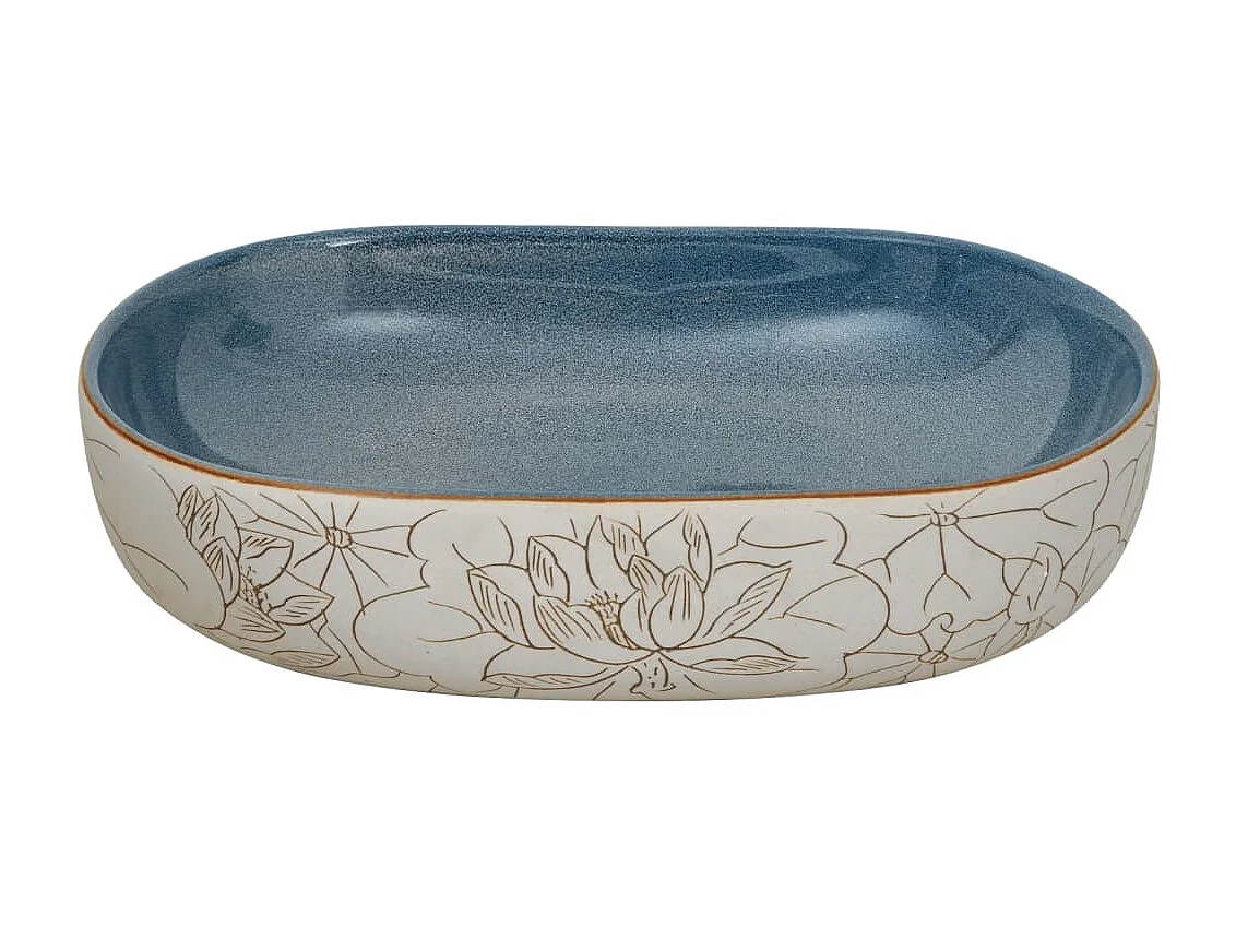 Vasque à poser sable et bleu ovale 59x40x14 cm céramique