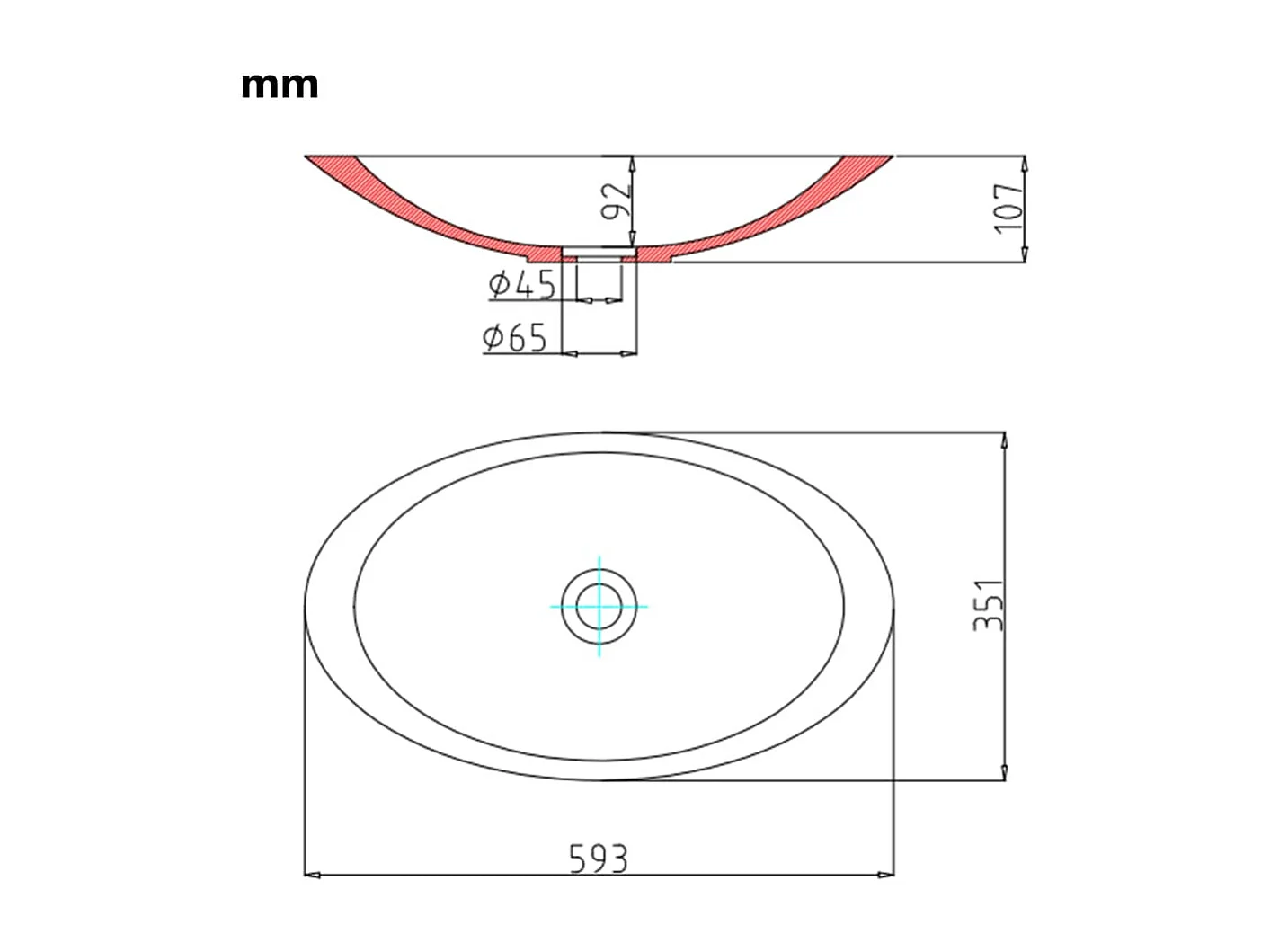 Lavabo 59,3x35,1x10,7 cm Fonte minérale/marbre Blanc