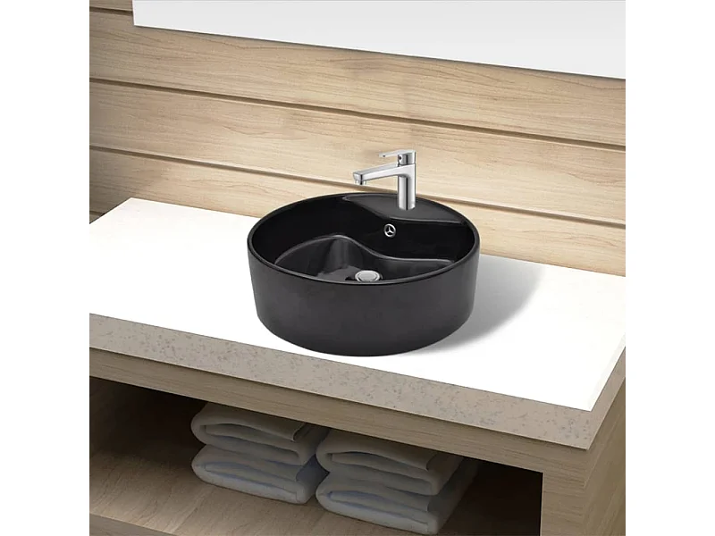 Lavabo tondo con rubinetteria in ceramica/foro troppopieno per bagno